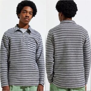 Urban Outfitters UO Mens Quarter Zip Jacquard Stripe Rugby Shirt SZ XL Indie